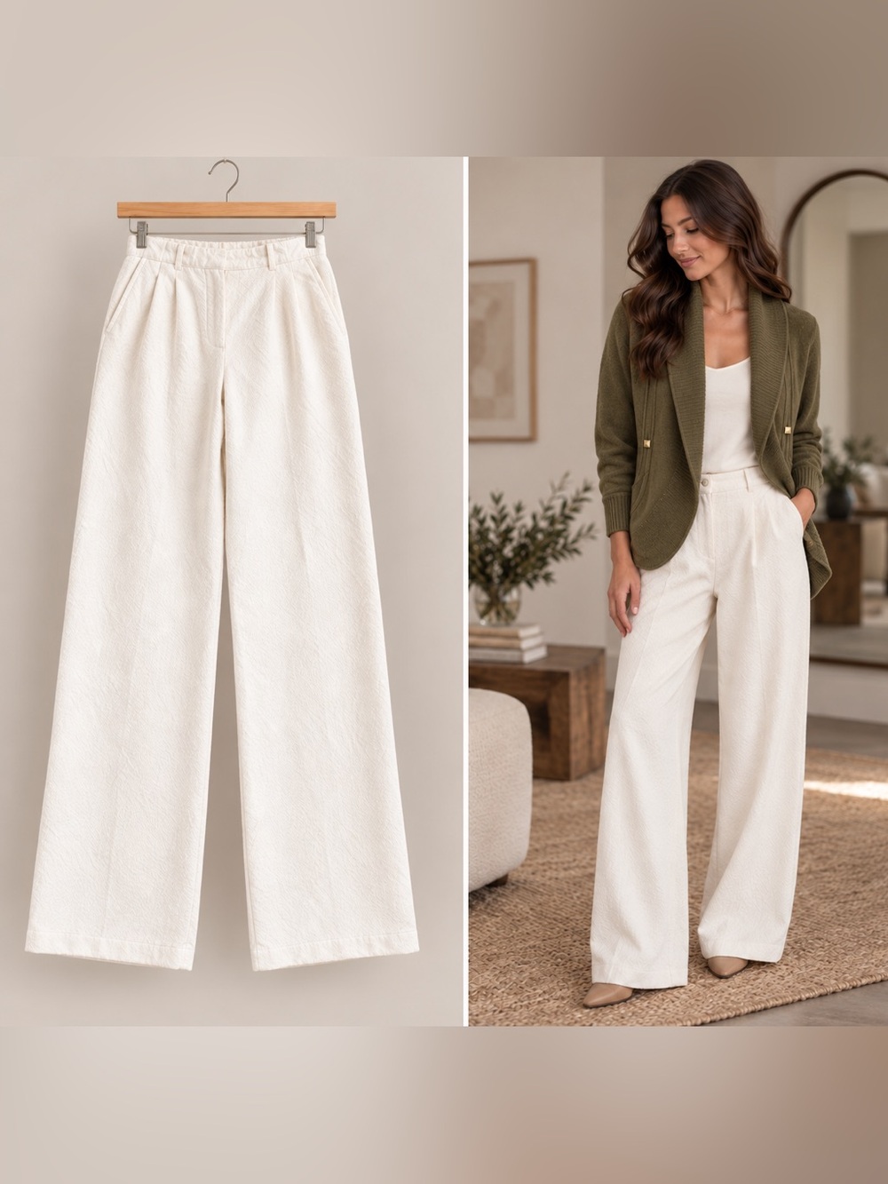 Aritzia Wilfred The Effortless Pant Cream Wide Leg Trousers 8